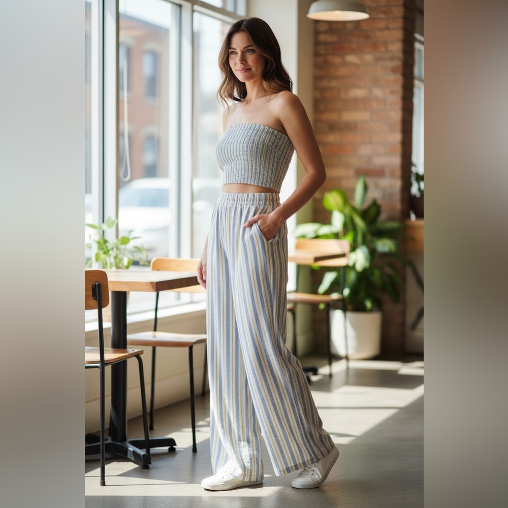 Kori Blue and Yellow Striped Women's Pants and Tank Top - Picture 2 of 13